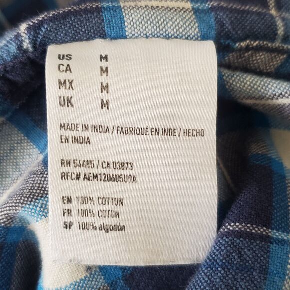 American Eagle Button Down Shirt Mens Medium Seriously Soft Blue Plaid Cotton - Picture 10 of 11